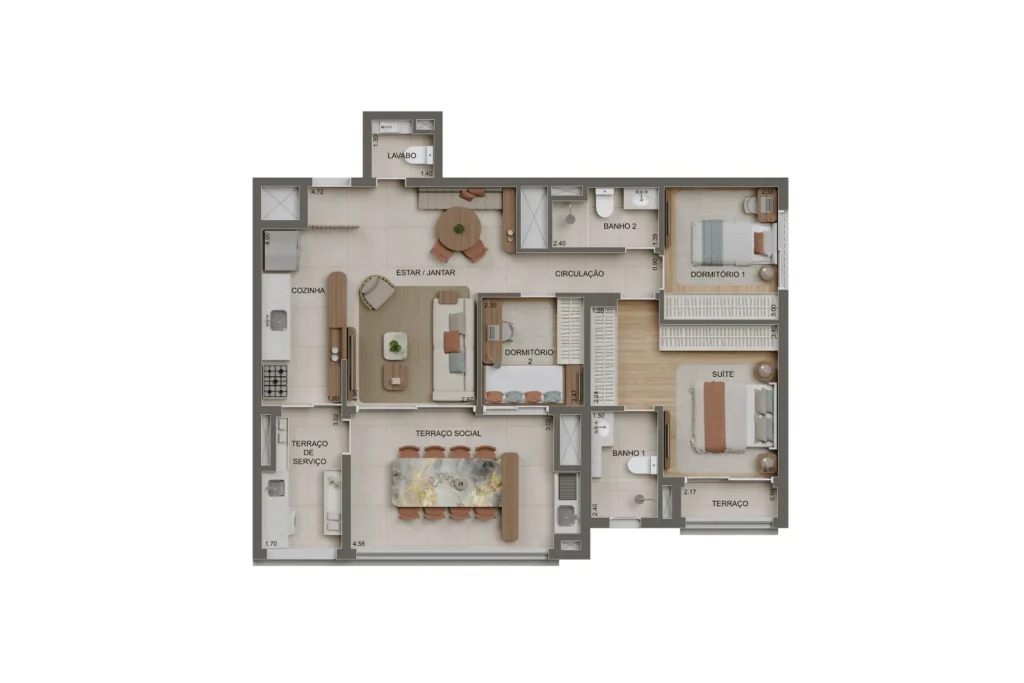 Planta Apto 100m2 - 3 dorms - Alameda Tatuapé Residences