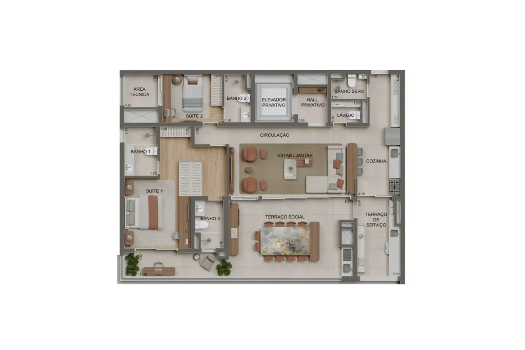 Planta Apto 147m2 - Alameda Tatuapé Residences - Opção Ampliada