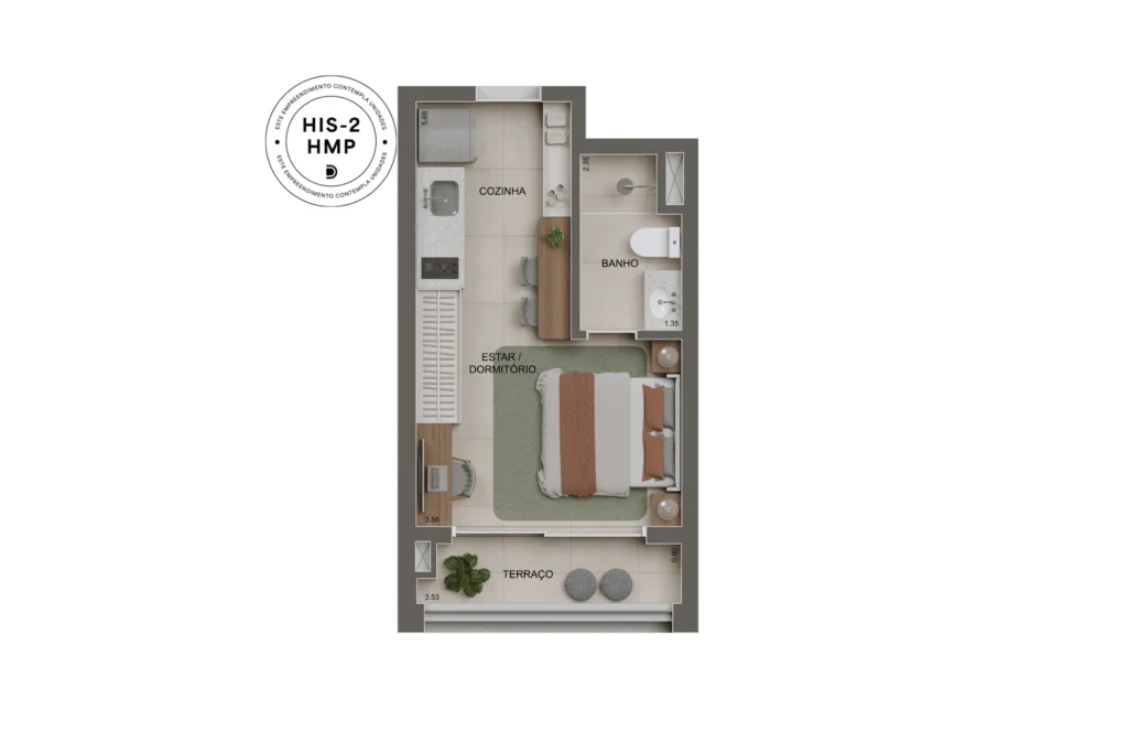 Planta Apto 26m2 - Alameda Tatuapé Home Spaces