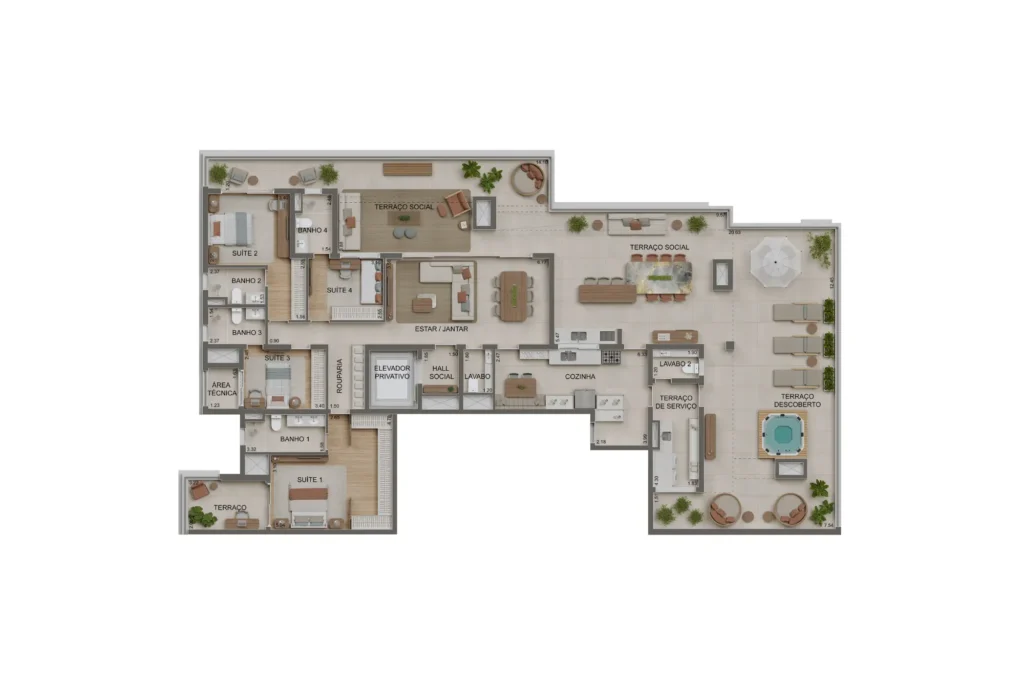 Planta Apto 320m2 - Alameda Tatuapé Residences - Penthouse