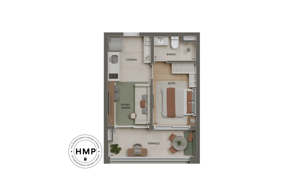 Planta Apto 36m2 - Alameda Tatuapé Home Spaces