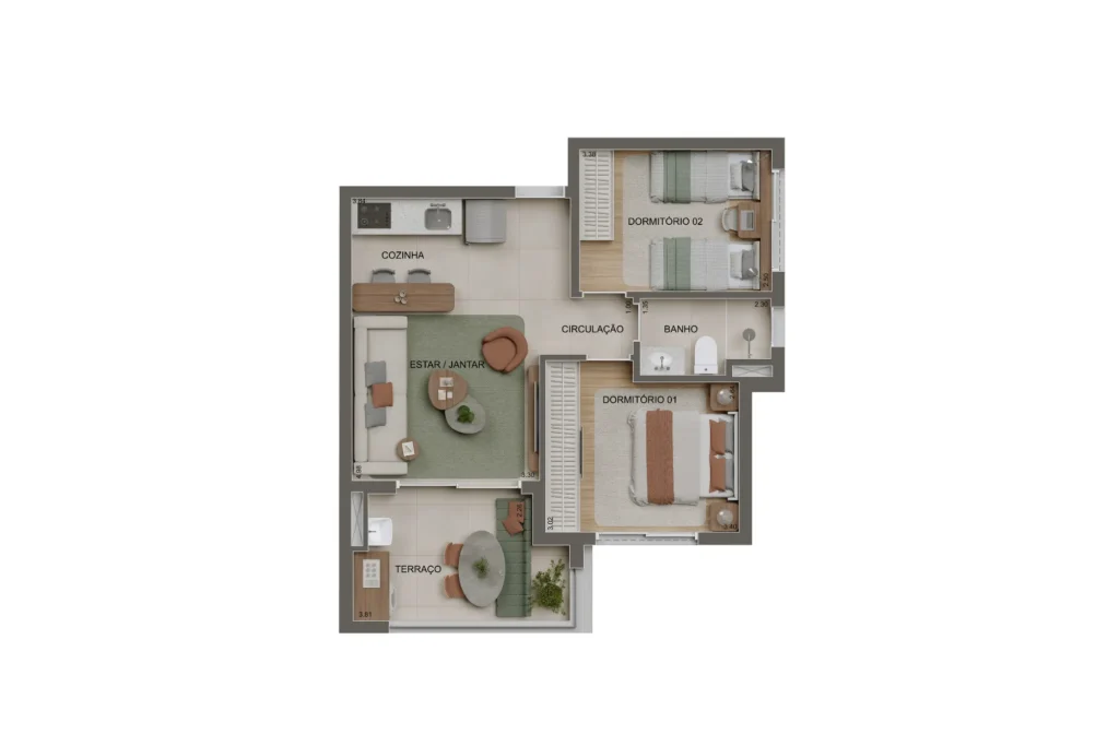 Planta Apto 56m2 - Alameda Tatuapé Home Spaces