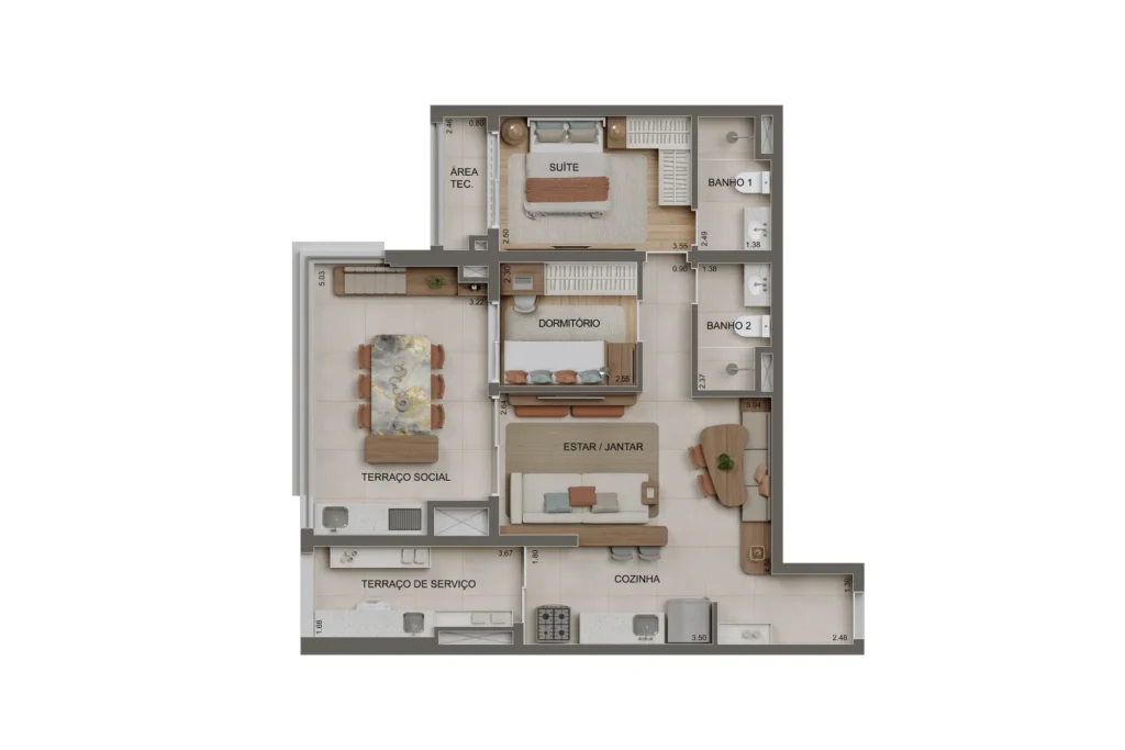 Planta Apto 83m2 - Alameda Tatuapé Residences