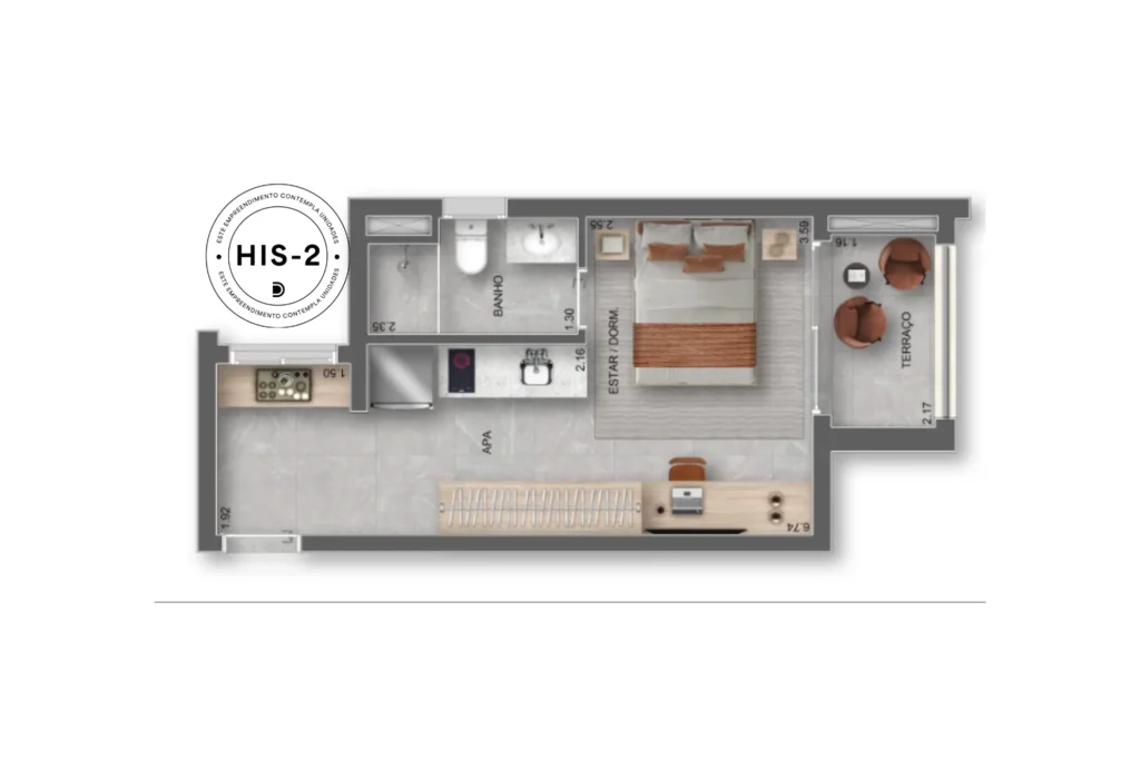 Planta Apto 29m2 - Auge Tatuapé Home Spaces - Studio